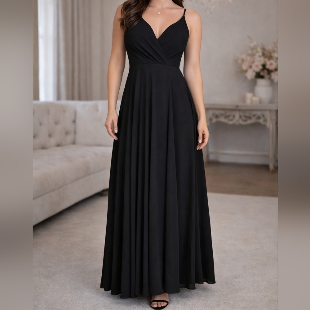 Lulu's Black V-Neck Spaghetti Strap Maxi Dress